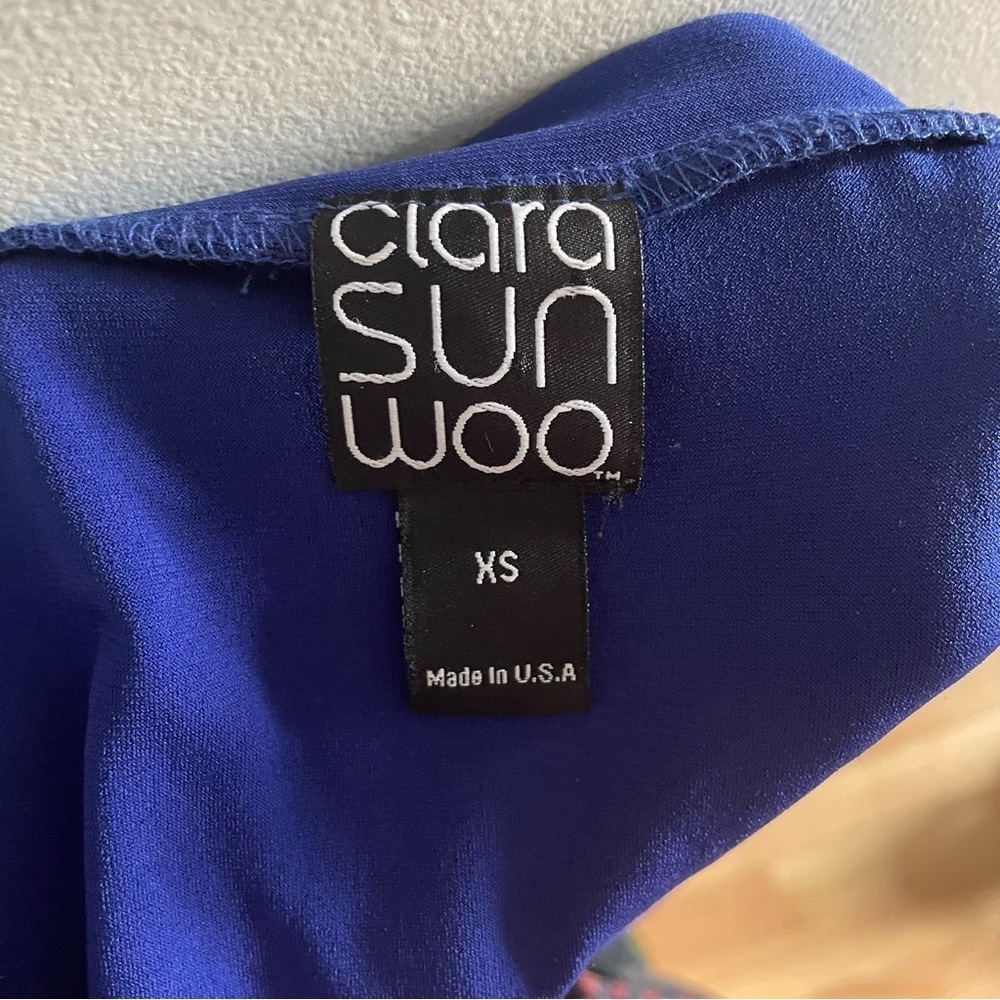 Clara Sun Woo Dark Blue Cold Shoulder 3/4 Sleeve Elastic Tunic Top EUC Size XS - Picture 7 of 9